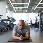 photo of a man with a shaved head doing fitness in the gym