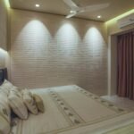 serene, minimalist bedroom with blackout curtains and soft lighting